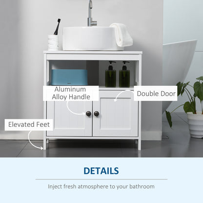 Kleankin Pedestal Under Sink Cabinet with Double Doors, Modern Bathroom Vanity Storage Unit with Shelves, White