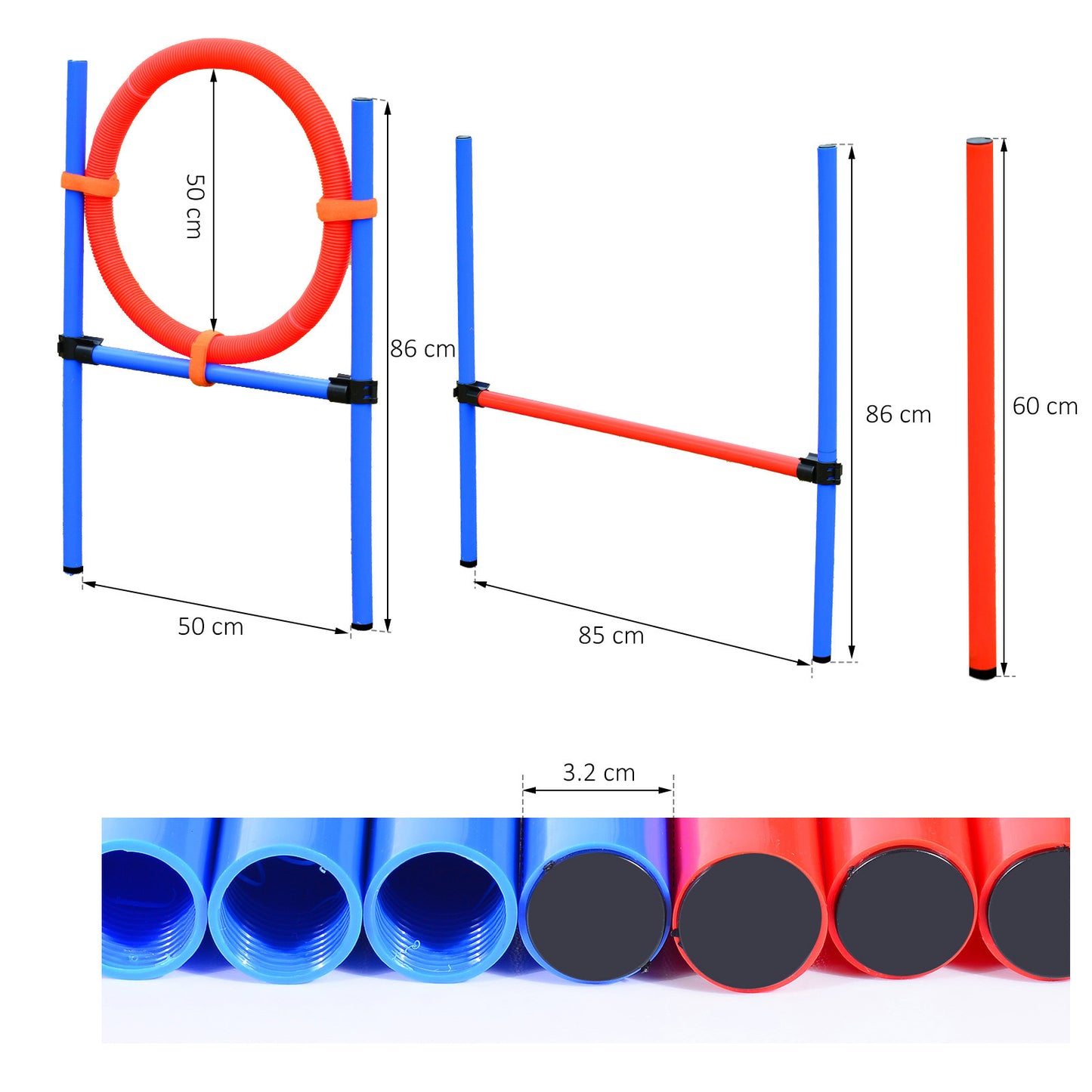 PawHut Pet Agility Training Equipment Dog Play Run Jump Obedience Training Set Adjustable (Pole + Hoop + Hurdle)