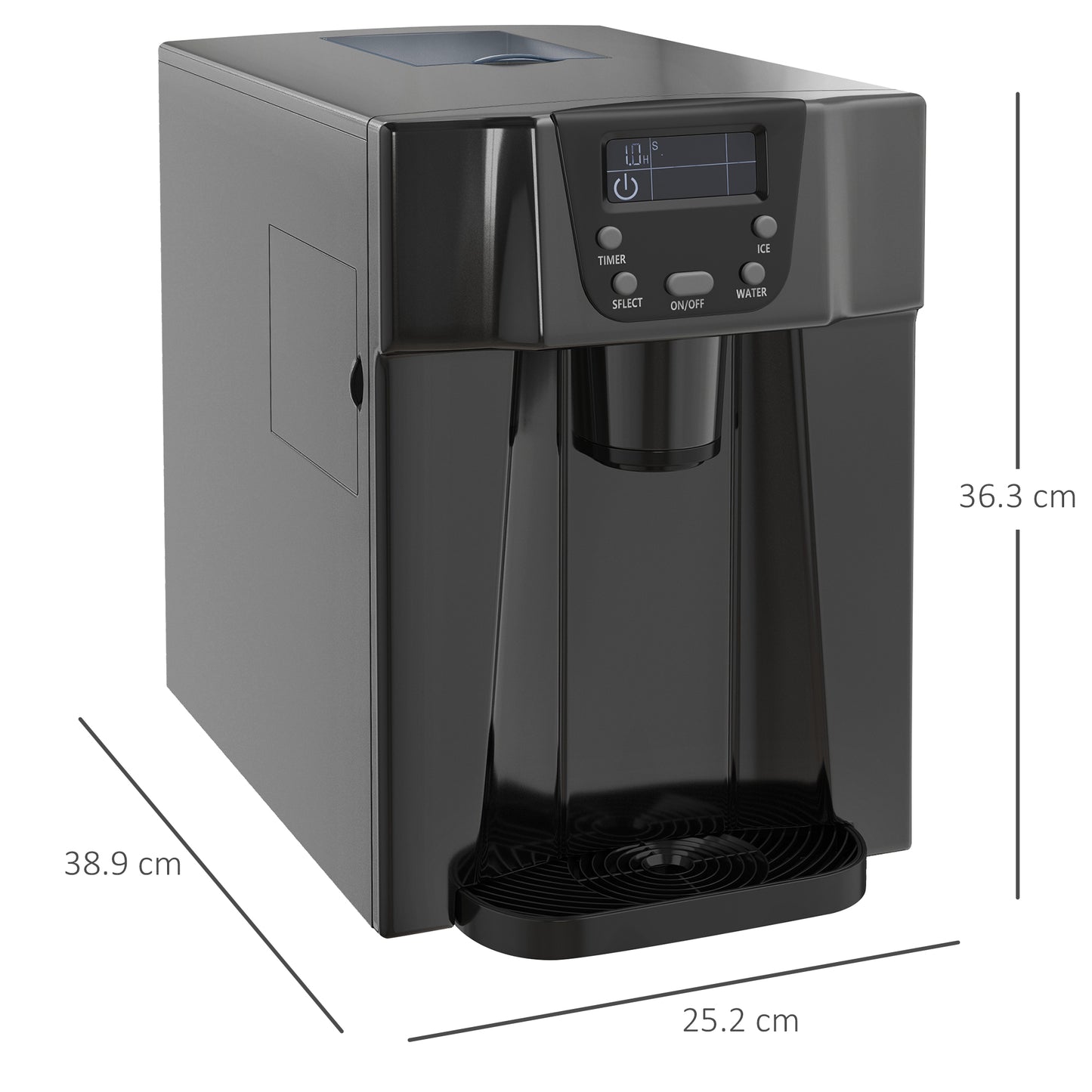 Ice Cube Maker Machine Ad Water Dispenser, Counter Top For Home With 3L Tank, Adjustable Cube Size, 9 Ice Cubes per 6-10 Minutes - Black