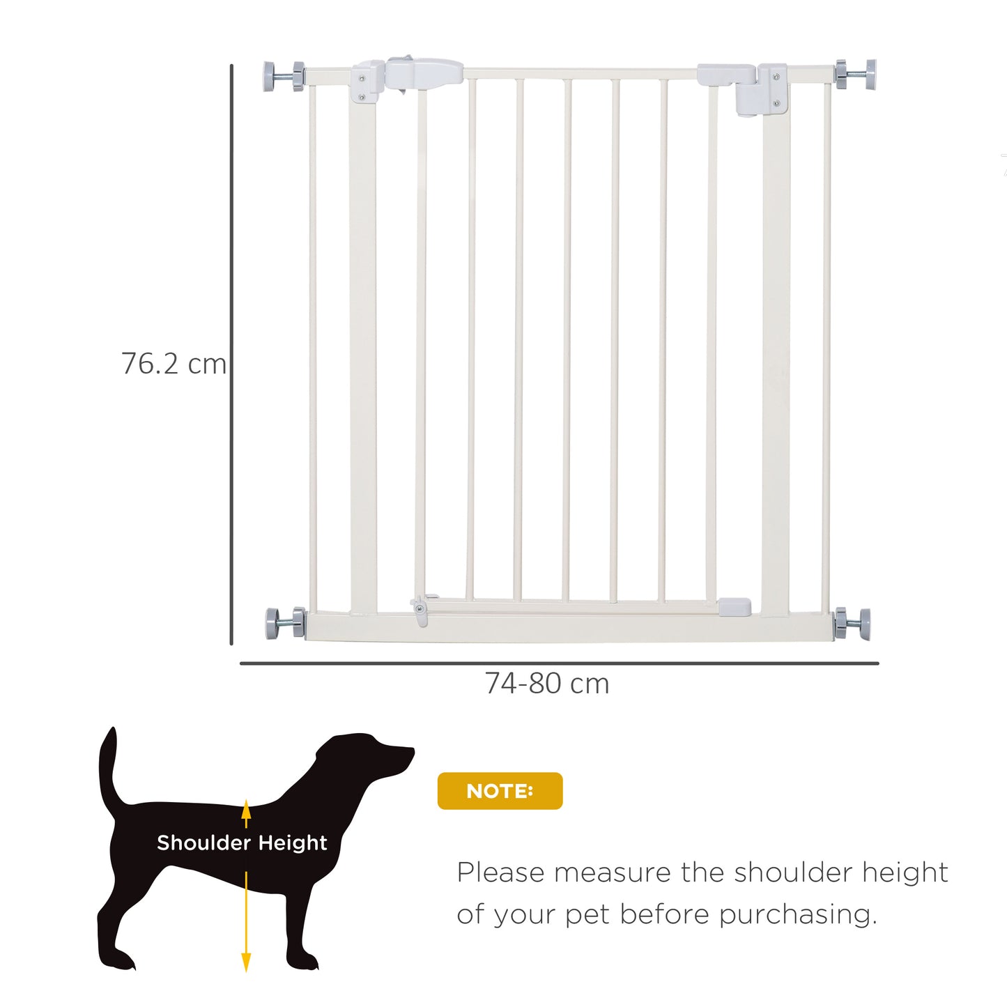 Baby Pet Metal Safety Gate Pressure Fitted Stair Barrier For Dog Expandable Fence with Auto-Close Door Double Locking System 74cm to 84 cm