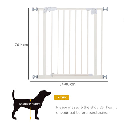 Baby Pet Metal Safety Gate Pressure Fitted Stair Barrier For Dog Expandable Fence with Auto-Close Door Double Locking System 74cm to 84 cm