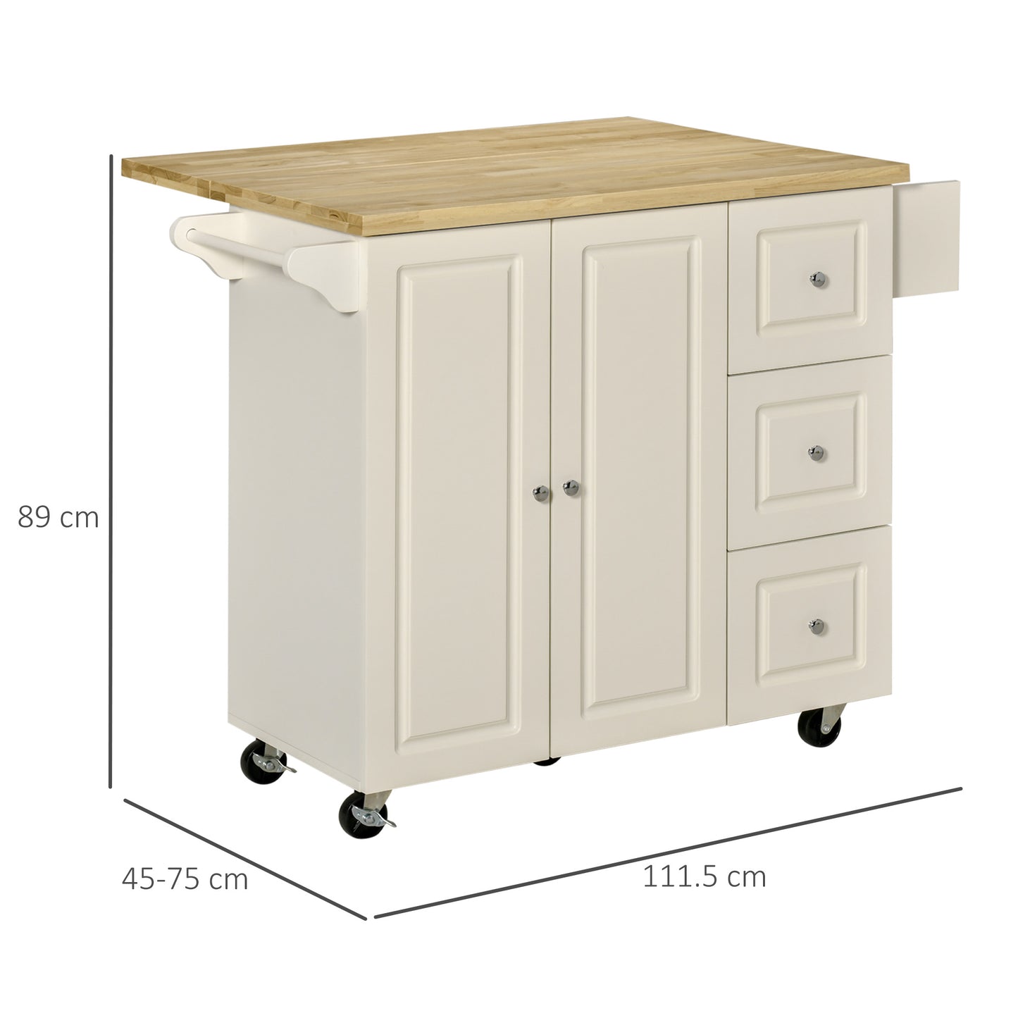 Drop-Leaf Kitchen Island on Wheels Utility Storage Cart with Drawers & Cabinet for Kitchen, Dining & Living Room