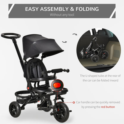 4 in 1 Baby Tricycle Toddler Stroller Foldable Pedal Tricycle w/ Reversible Angle Adjustable Seat Removable for 1-5 Years - Black