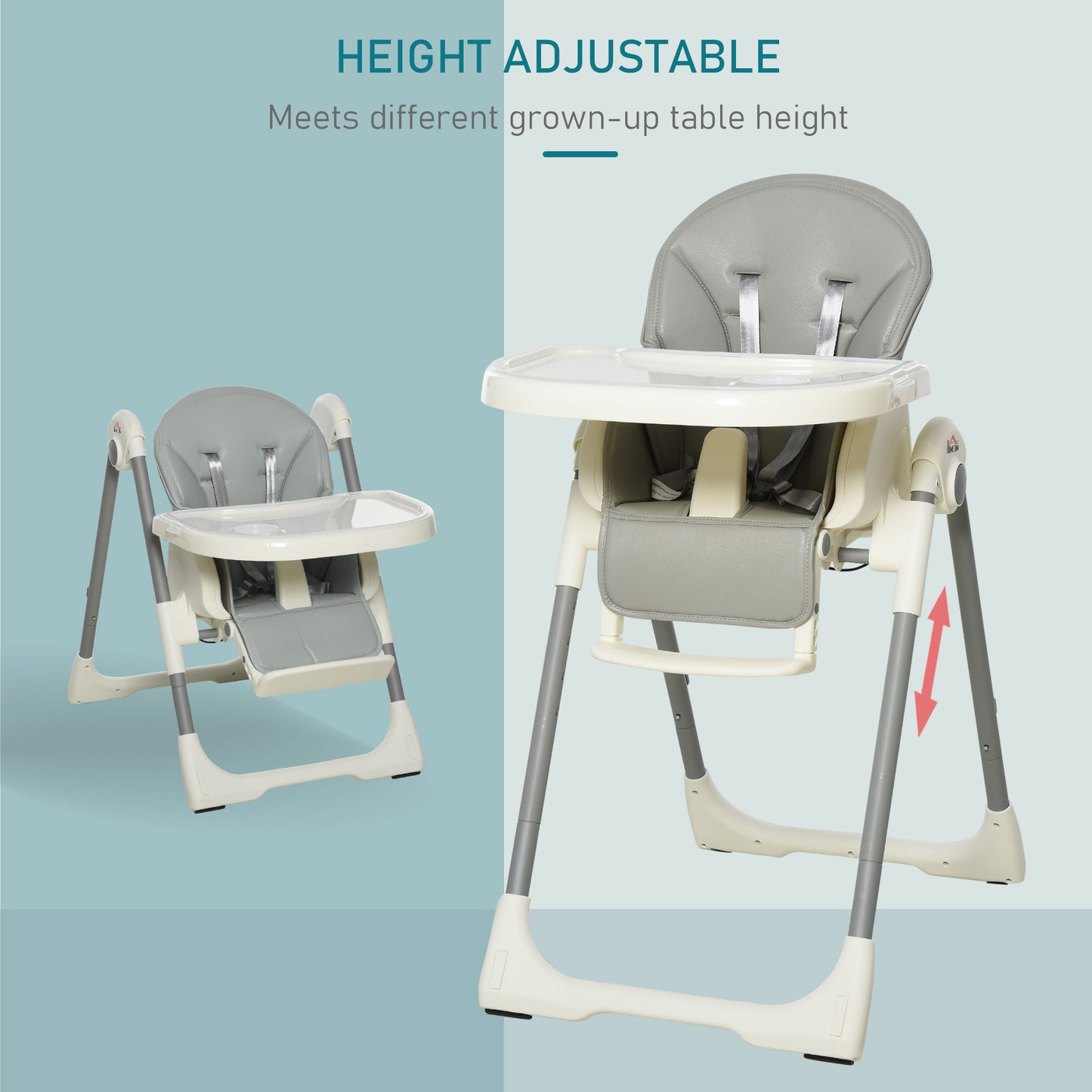 Baby High Chair Convertible to Toddler Chair Height Adjustable with Removable Tray 5-Point Harness Mobile with Wheels Grey