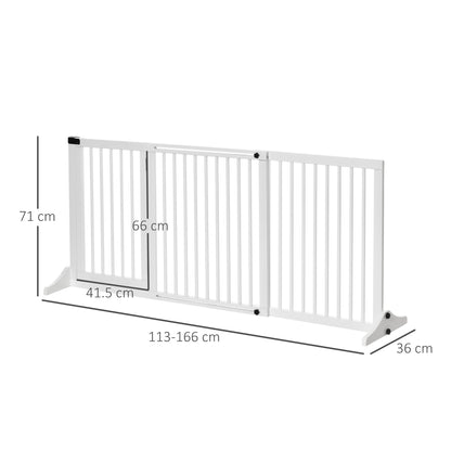 PawHut Adjustable Wooden Pet Baby Gate Freestanding Dog Barrier Fence Doorway 3 Panels Safety Gate w/ Lockable Door White 71H x 113-166W cm