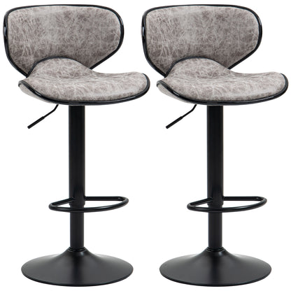 Bar Stool Set of 2 Microfibre Cloth Adjustable Height Armless Chairs with Swivel Seat, Grey