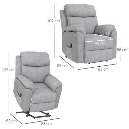 Power Lift Chair Electric Riser Recliner for Elderly, Linen Fabric Sofa Lounge Armchair with Remote Control and Side Pocket, Grey