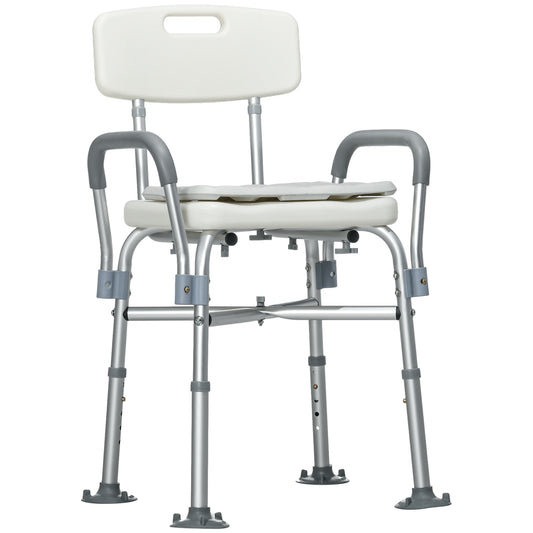 Aluminium Shower Chair With Backs & Arms, Height Adjustable Shower Seat , Removable Padded Cushion Bath Stool