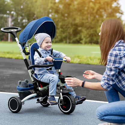 7-in-1 Tricycle 3 Wheels Pedal Trike w/ Rotatable Seat and Safety Harness for Ages 12-50 Months Kids, Baby, Blue