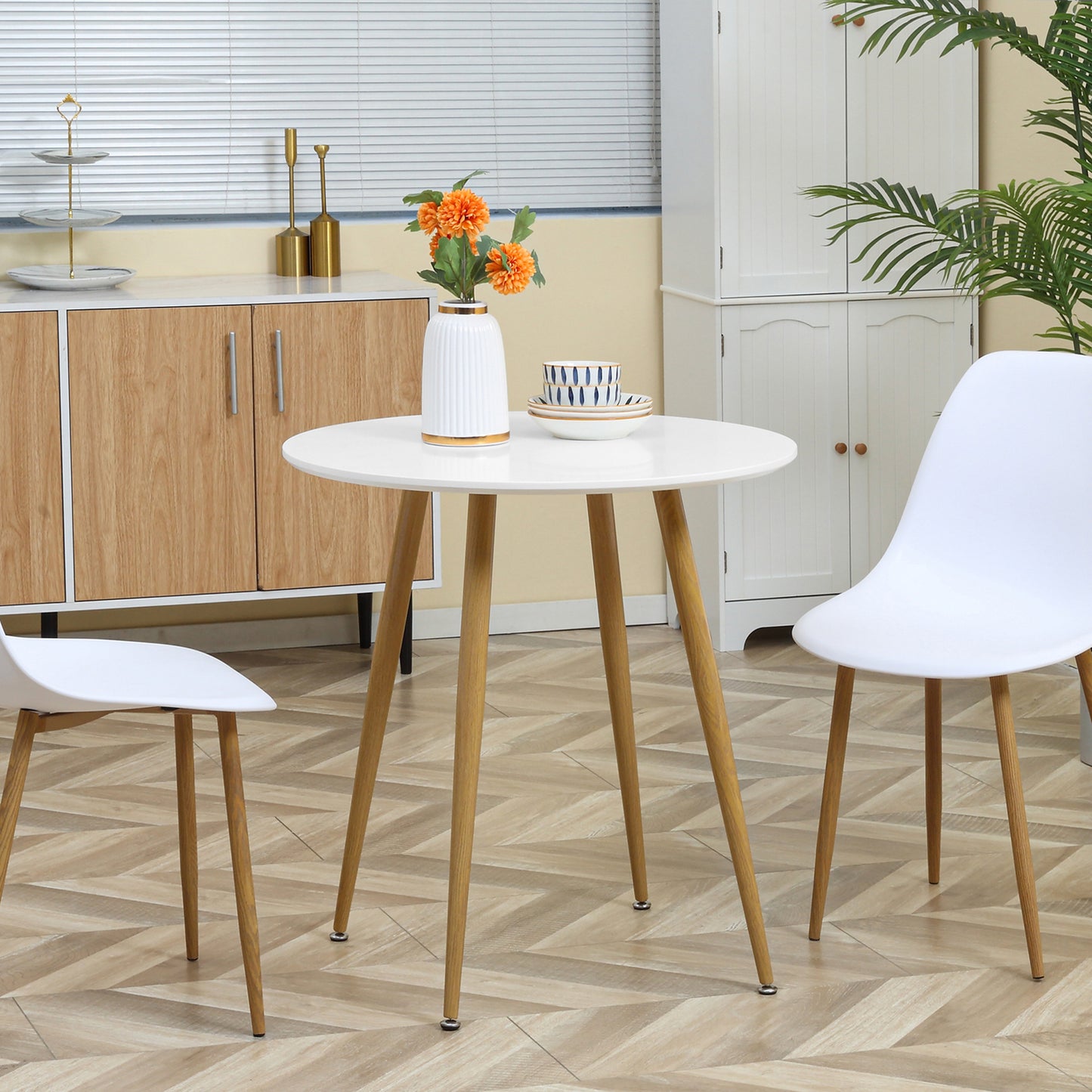 Modern Dining Table for 2 People, Round Kitchen Table, with Matte Top and Metal legs, Dining Room Living Room, White