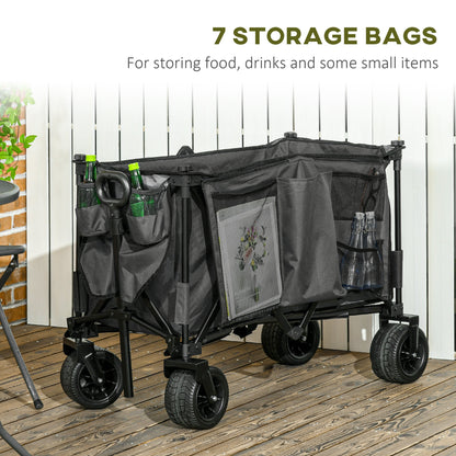 Outsunny Folding Garden Trolley, Cargo Traile on Wheels, Collapsible Camping Trolley, Outdoor Utility Wagon, Dark Grey