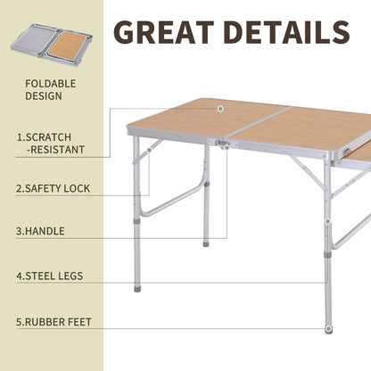 Outsunny Aluminium Pincic Table MDF-Top 3ft Folding Portable Outdoor Table Silver