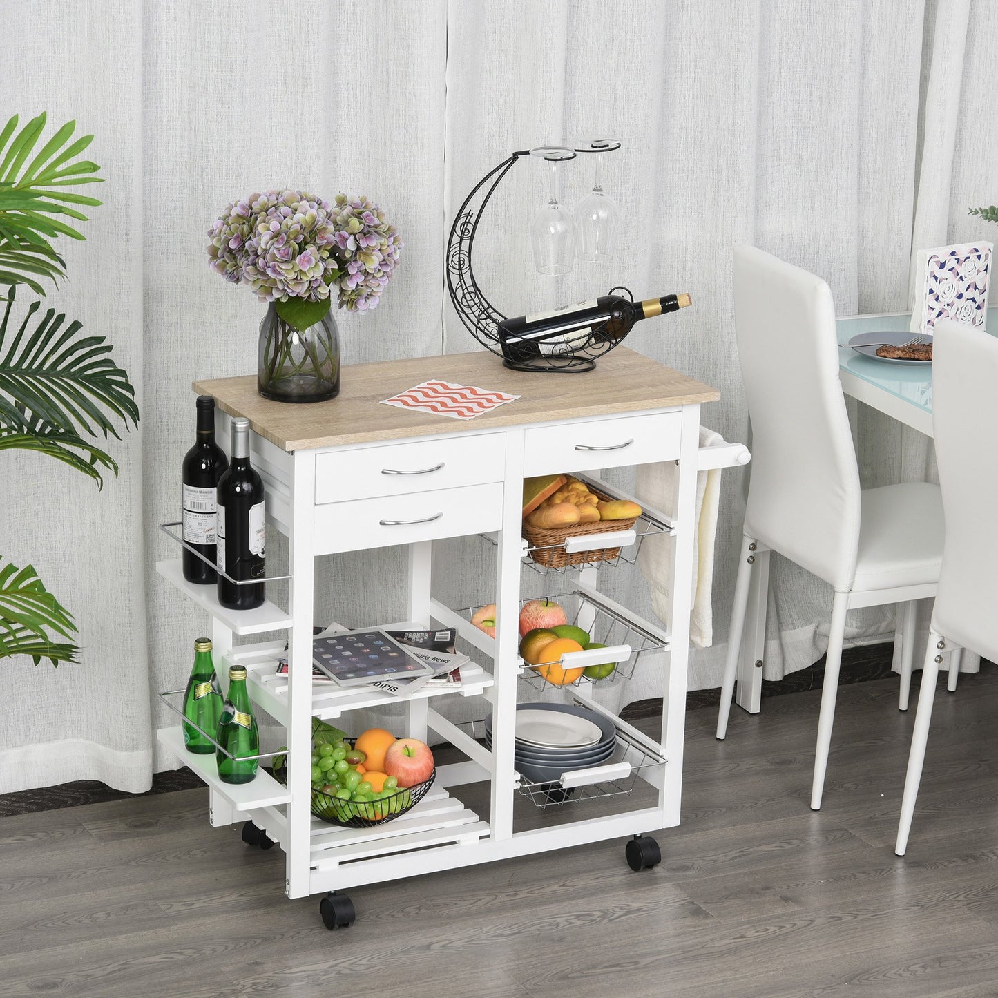 Rolling Kitchen Island on Wheels Trolley Utility Cart with Spice Racks, Towel Rack, Baskets & Drawers for Dining Room