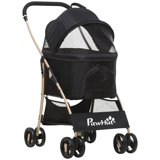 PawHut Detachable Pet Stroller, 3-In-1 Dog Cat Travel Carriage, Foldable Carrying Bag with Universal Wheel Brake Canopy Basket Storage Bag, Black