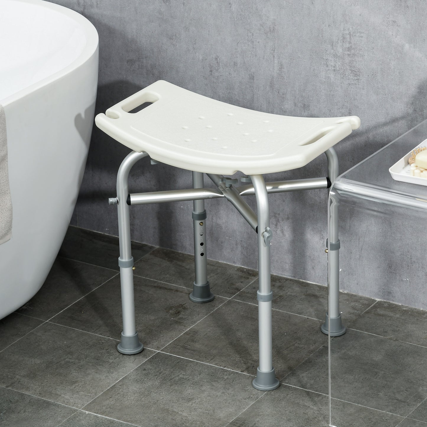 Aluminium Shower Stool, Height Adjustable Shower Seat w/ Removable Padded Cushion, Shower Head Holder, Non-Slip Bath Stool