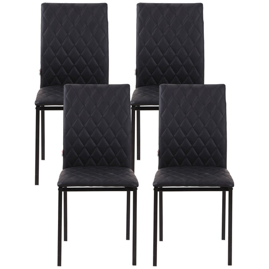 Modern Dining Chairs Upholstered Faux Leather Accent Chairs with Metal Legs for Kitchen, Set of 4, Black