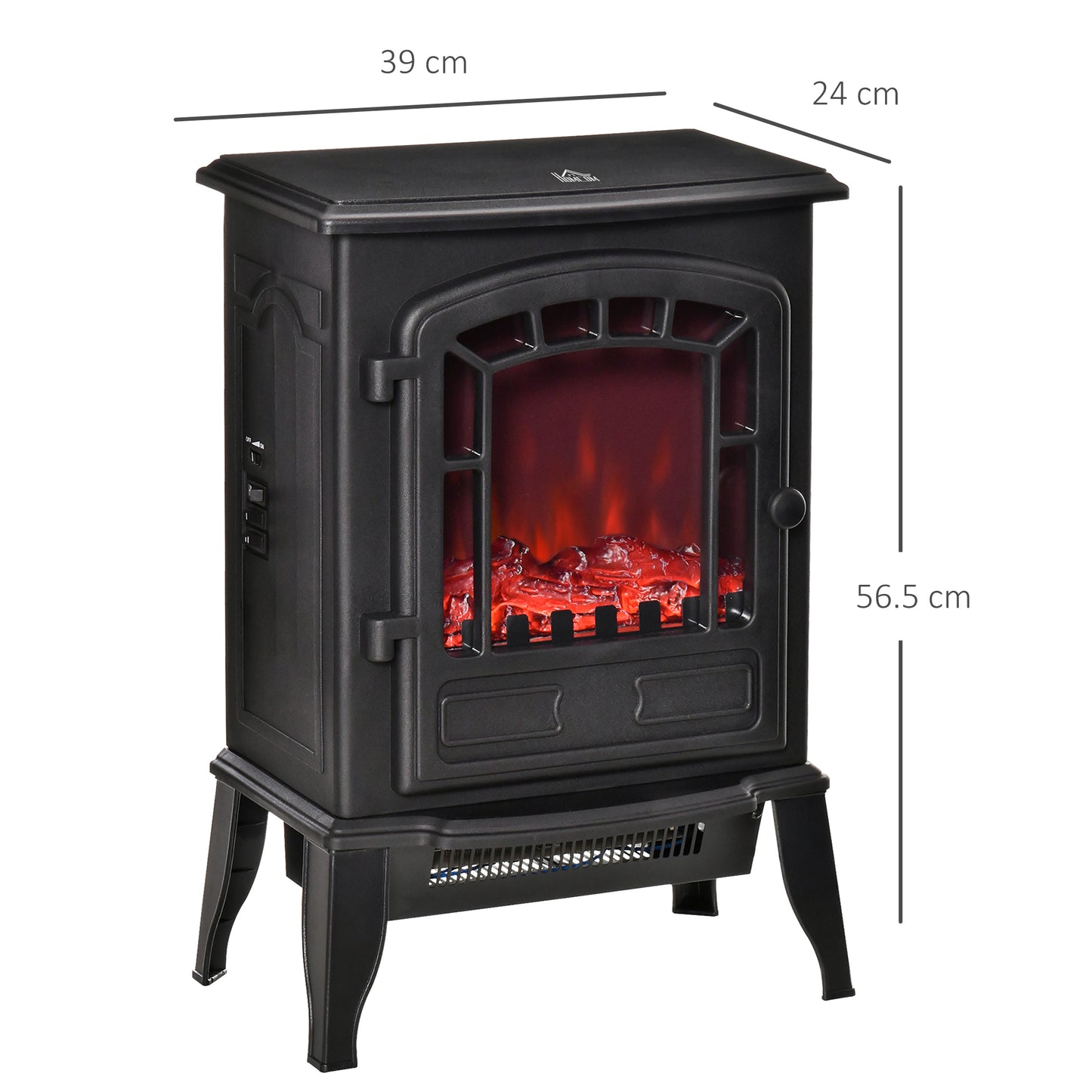 Free standing Electric Fireplace Stove, Fireplace Heater with Realistic Flame Effect, Overheat Safety Protection, 1000W/2000W, Black