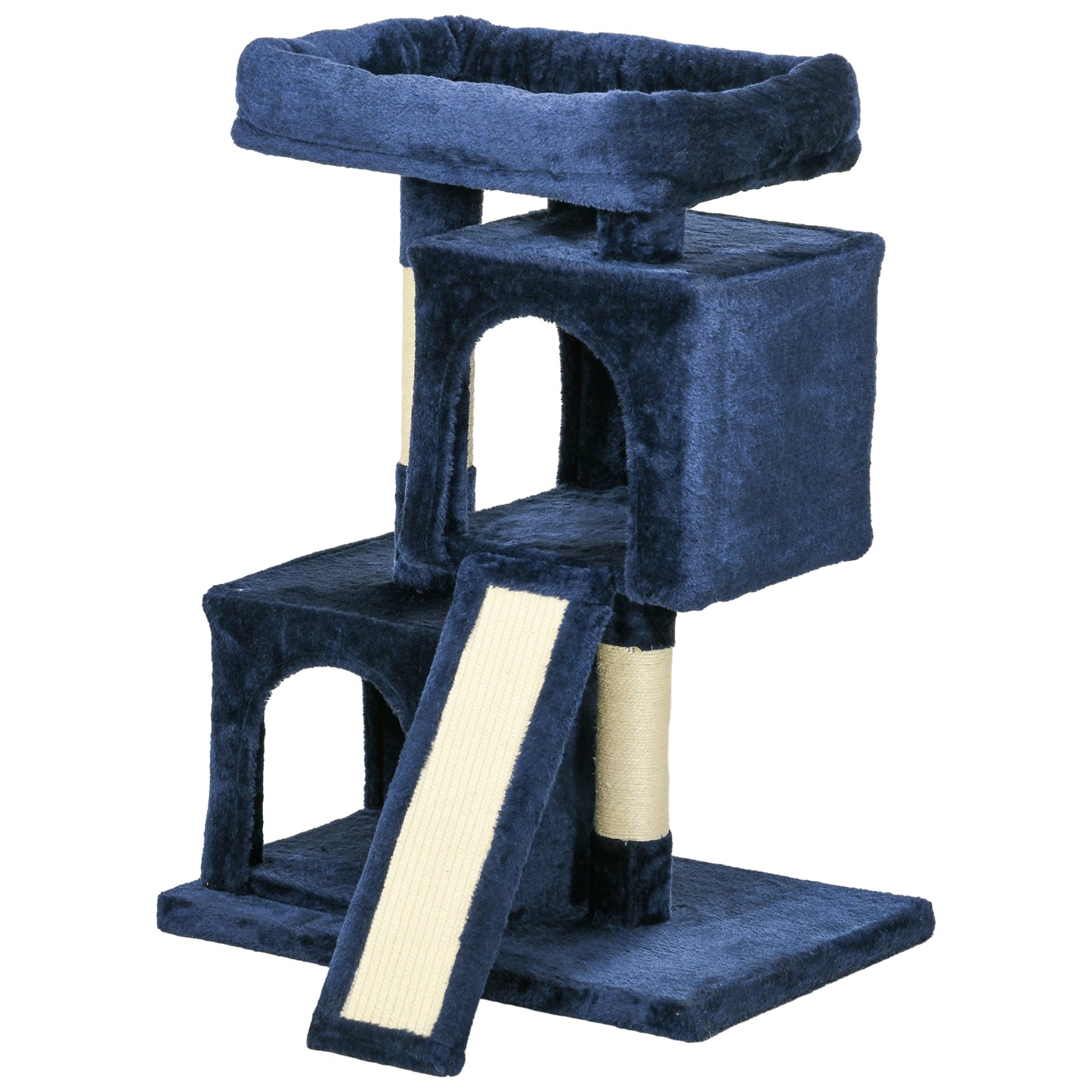 PawHut Sisal Cat Rest & Play Activity Tree w/ 2 House Navy Blue