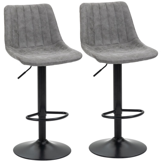 Adjustable Bar Stools Set of 2 Counter Height Barstools Dining Chairs 360° Swivel with Footrest for Home Pub, Grey