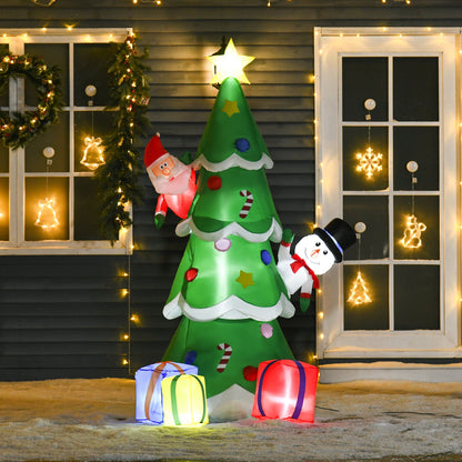 7ft Tall Christmas Inflatable Tree LED Lighted With Santa Claus Snowman And Gift Box For Home Indoor Outdoor Garden Lawn Decor Party Prop