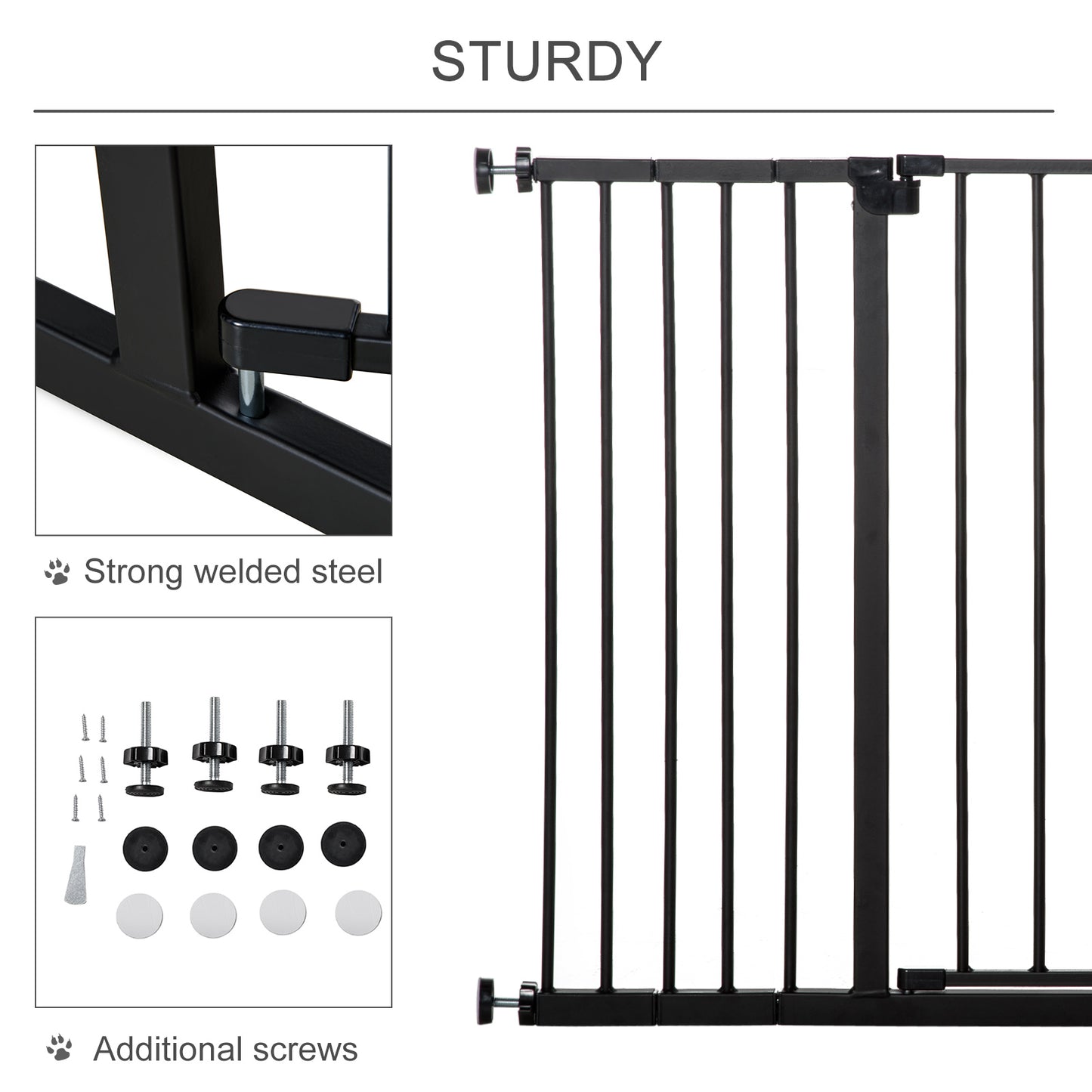 PawHut Dog Baby Gate Pet Safety Gate Stair Barrier Auto Close Door Adjustable 76 - 107 cm, Black