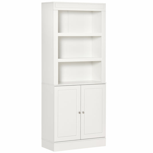 Kitchen Cupboard with 6-tier Shelving, Freestanding Storage Cabinet, Larder pantry, Sideboard with 3 Open Compartments and Double-door, White