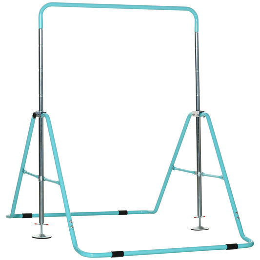 Kids Gymnastics Bar, Foldable Horizontal Bars w/ Adjustable Height, Training Bar w/ Triangle Base - Green