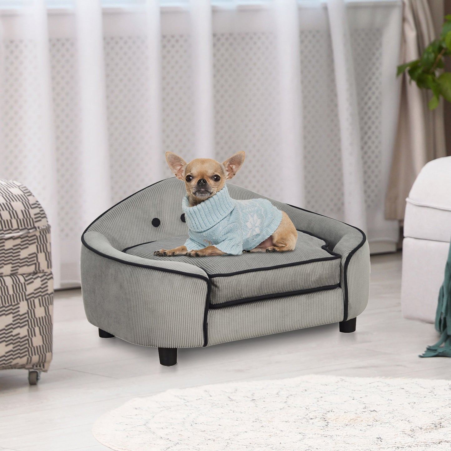 PawHut Pet Sofa Dog Bed Couch Cat Kitten Sponge Removable Cushion Lounge Grey 66.5 x 45 x 35.5 cm