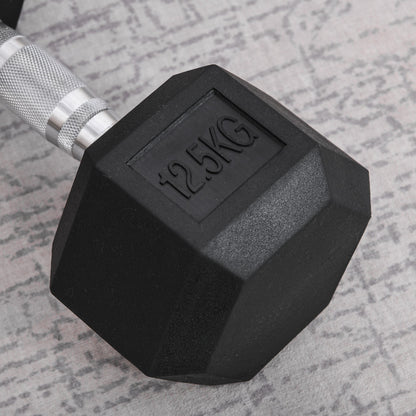 Single Rubber Hex Dumbbell Portable Hand Weights Dumbbell Home Gym Workout Fitness Hand Dumbbell 12.5KG