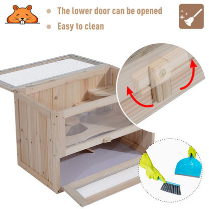 PawHut Wooden Hamster Cage Small Animal House Pets at Home, 60 x 35 x 42 cm