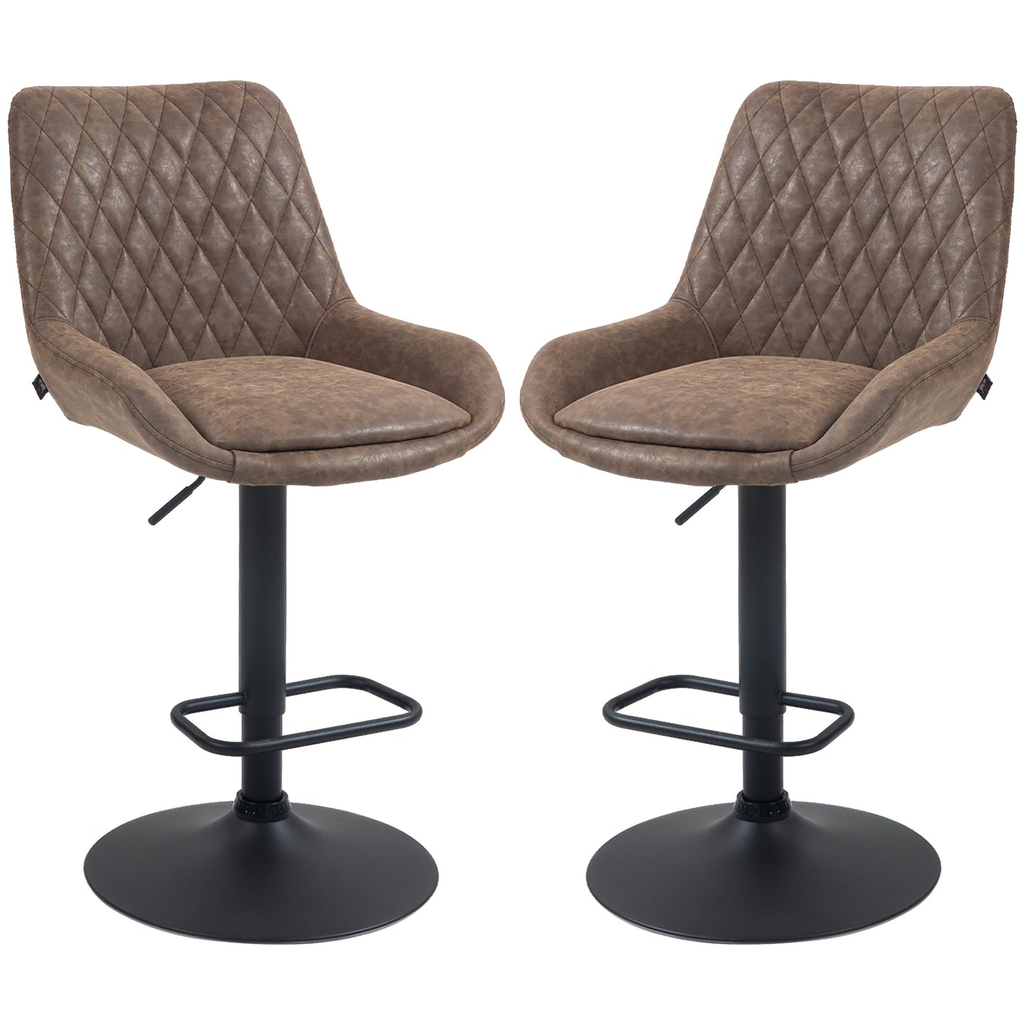 Retro Bar Stools Set of 2, Adjustable Kitchen Stool, Upholstered Bar Chairs with Back, Swivel Seat, Coffee