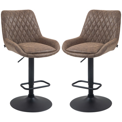 Retro Bar Stools Set of 2, Adjustable Kitchen Stool, Upholstered Bar Chairs with Back, Swivel Seat, Coffee