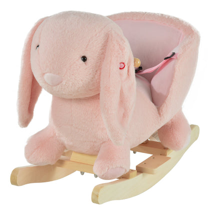 Toddlers Rabbit Plush Rocking Ride On With Sound Pink