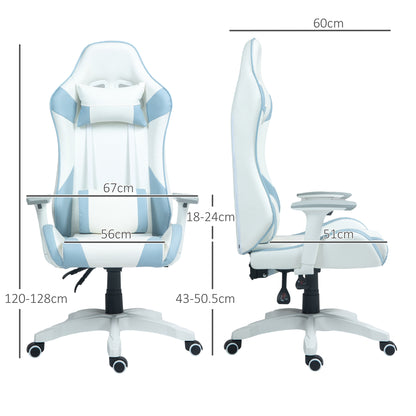 Gaming Racing Gamer Reclining Faux Leather Computer Chair W/ Headrest, Lumber Support, 3D Armrests, Adjustable Height, Swivel Wheels - Light Blue