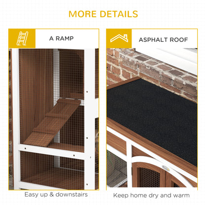 PawHut Two-Tier Wooden Pet Hutch with Openable Roof, Slide-Out Tray