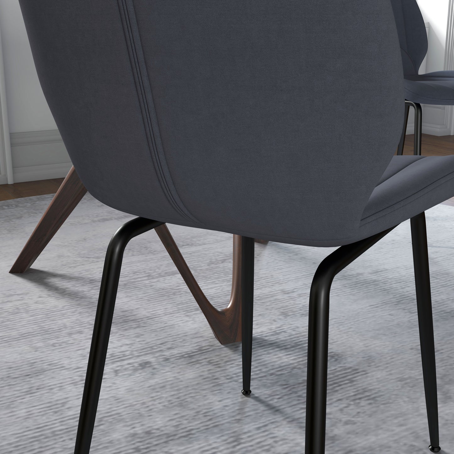 Velvet Dining Chairs Set of 2, 2 Piece Dining Room Chairs with Backrest, Padded Seat and Steel Legs, Dark Grey