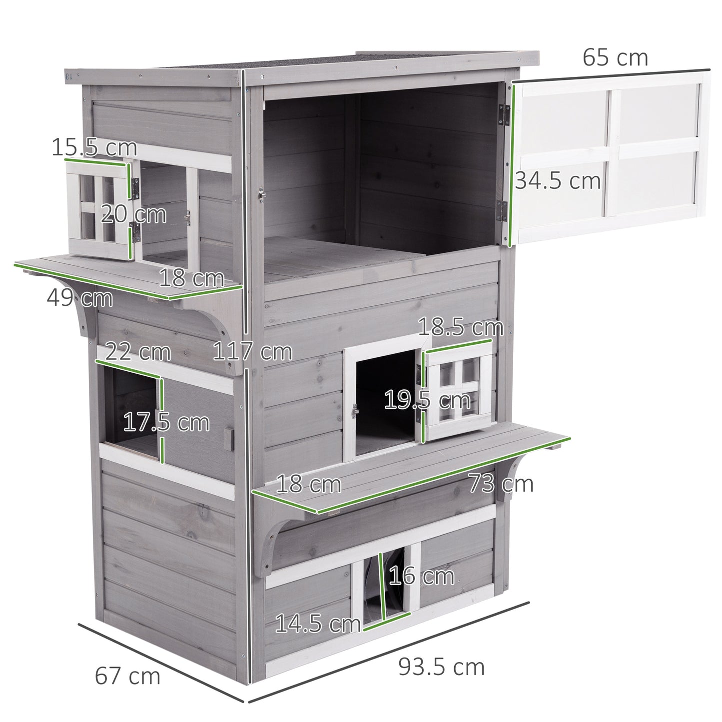 PawHut 3 Tier Wooden Kitten cat Shelter for Indoor, Outdoor