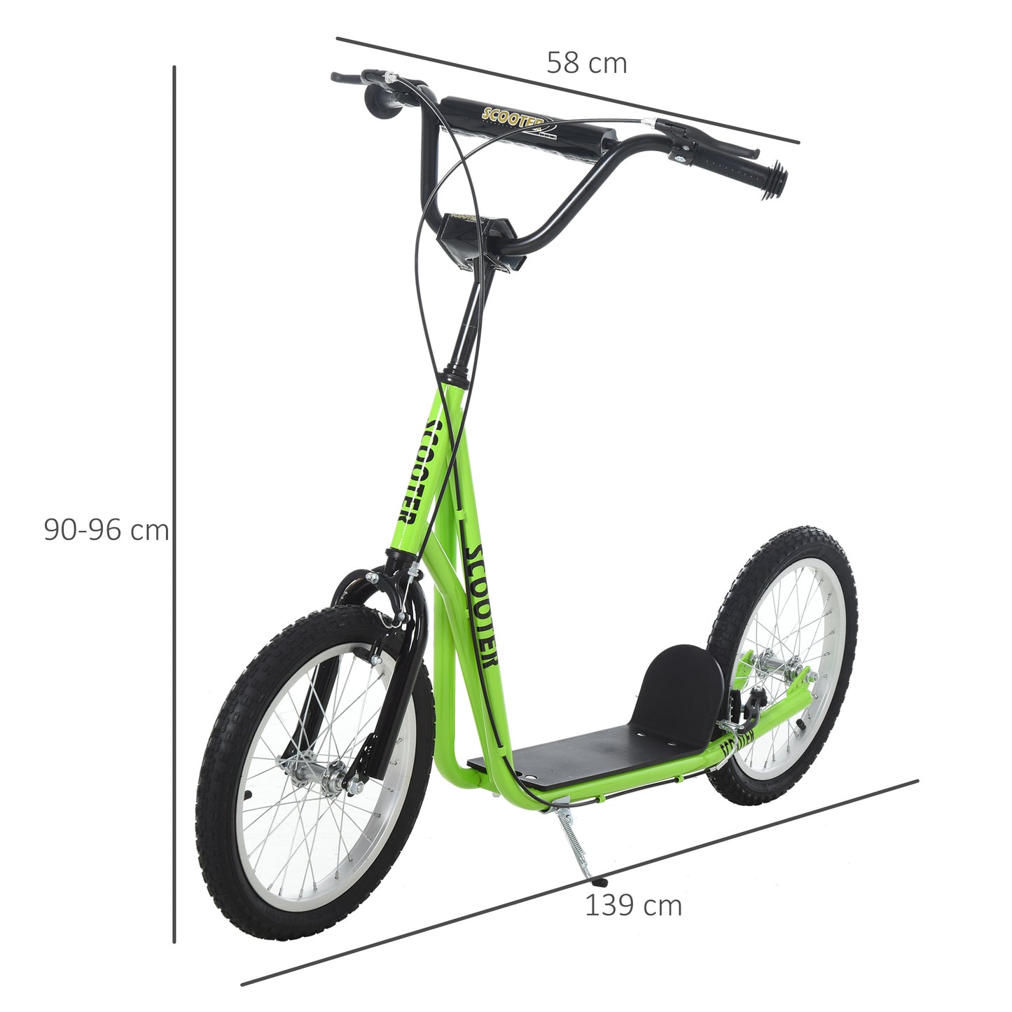 Teen Kids Stunt Scooter Children Kick Scooter Adjustable Handlebar 2 Brakes Ride On 16 Inch Rubber Tyres Green