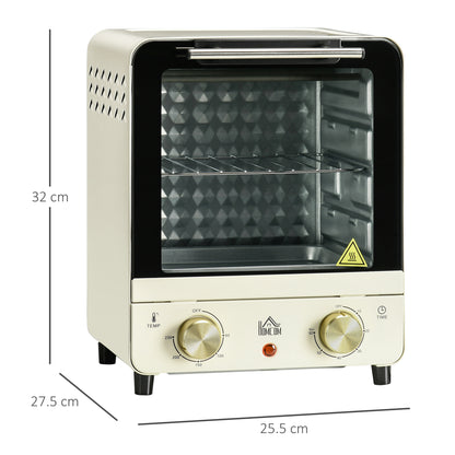 Retro Style Convection Mini Oven, 15L Electric Oven & Grill w/ Adjustable Temperature, Timer, Baking Tray, Wire Rack, Crumb Tray, 1000W, Cream White