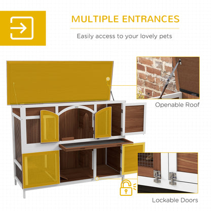 PawHut Two-Tier Wooden Pet Hutch with Openable Roof, Slide-Out Tray