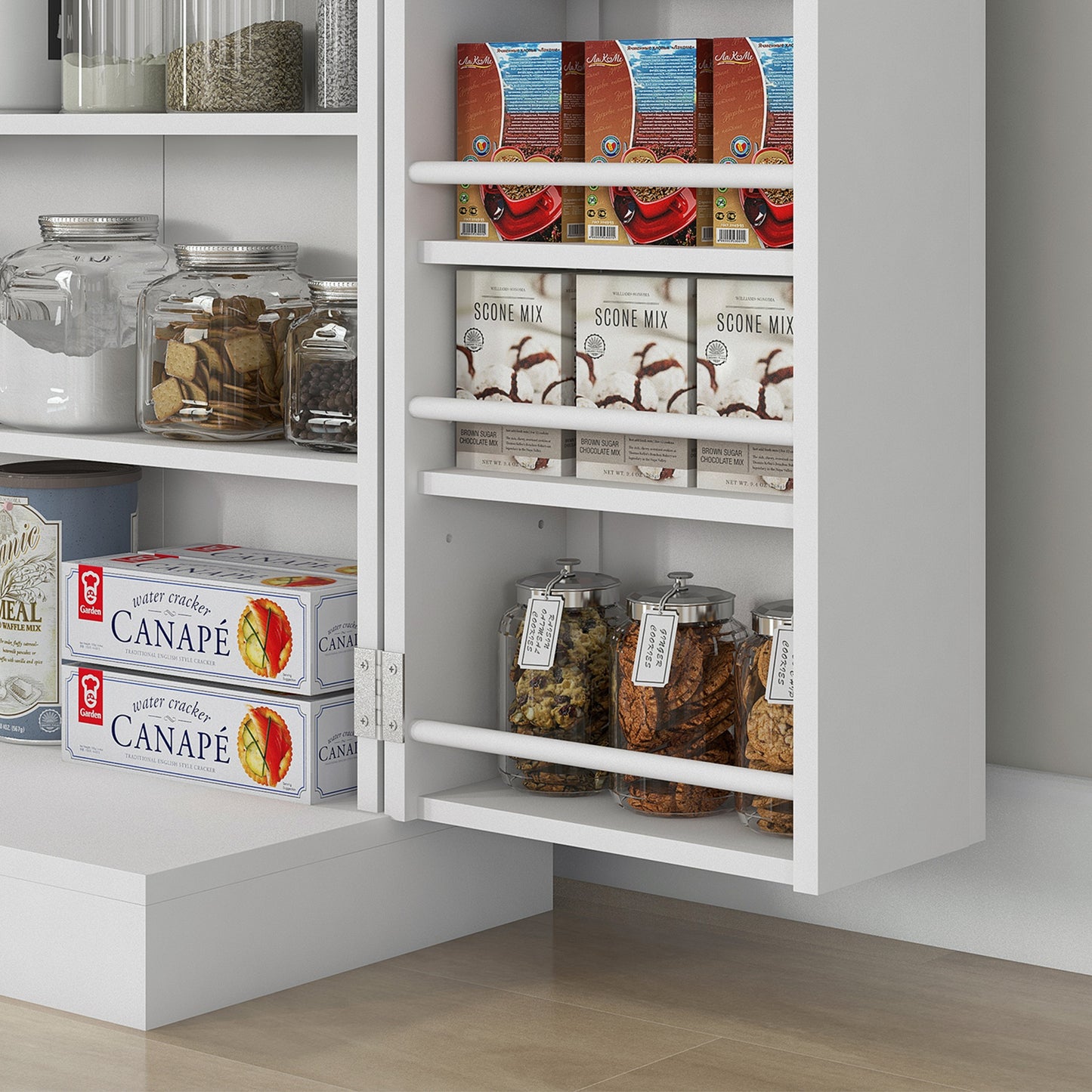 Freestanding Multi-Storage Kitchen Cupboard with Adjustable Shelves White