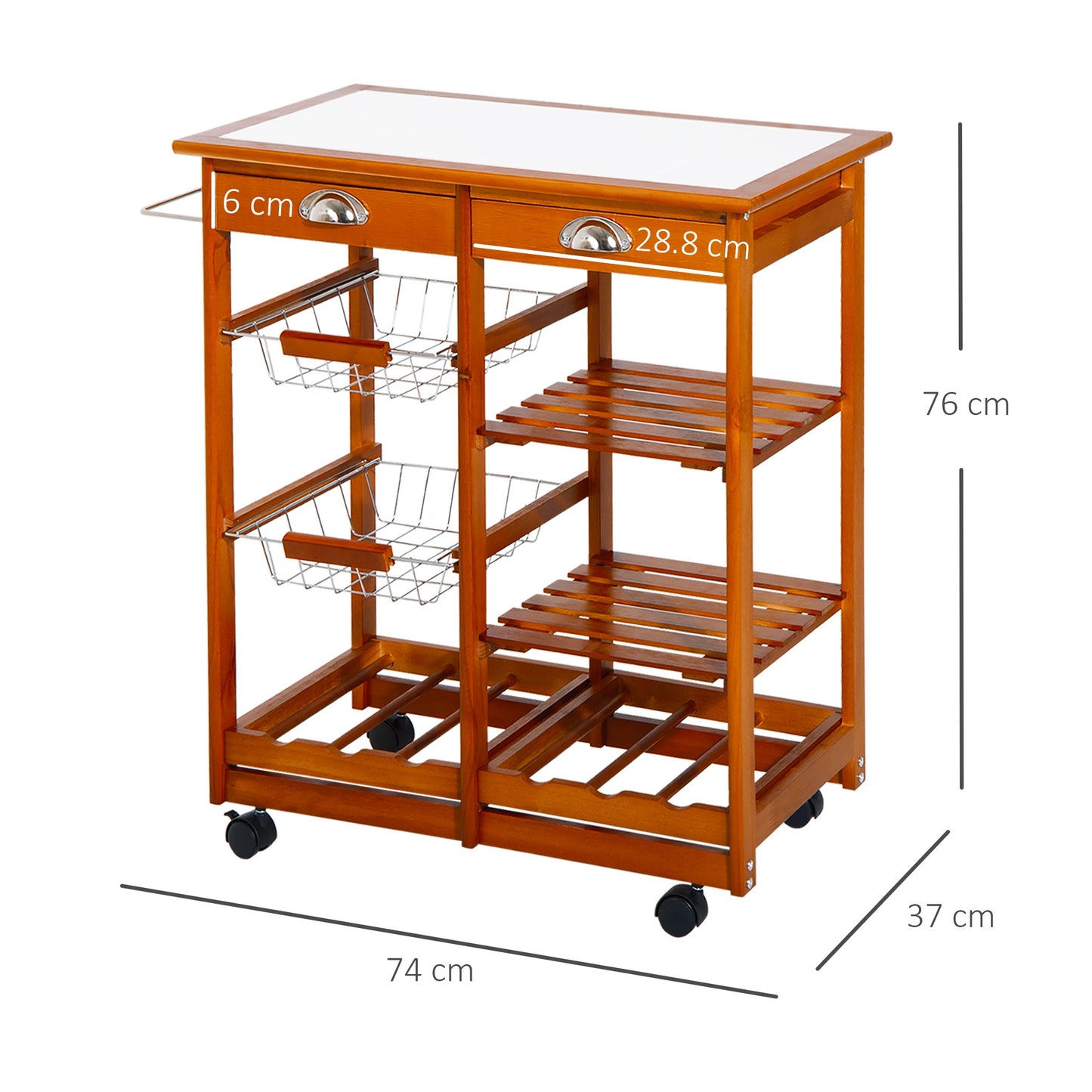 Wooden Kitchen Trolley Cart Drawers, 3 Shelves