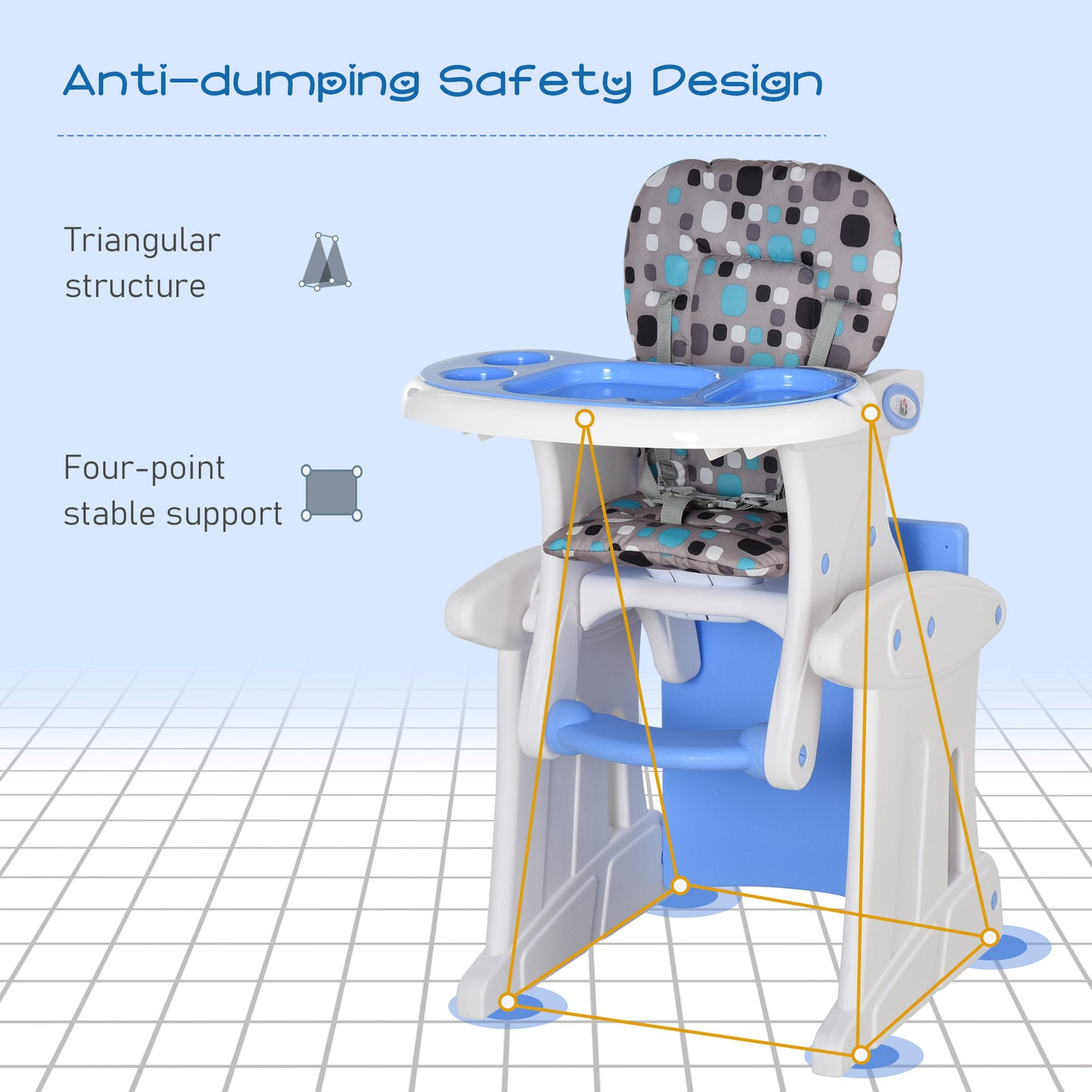 3-in-1 Baby Booster High Chair Seat Blue