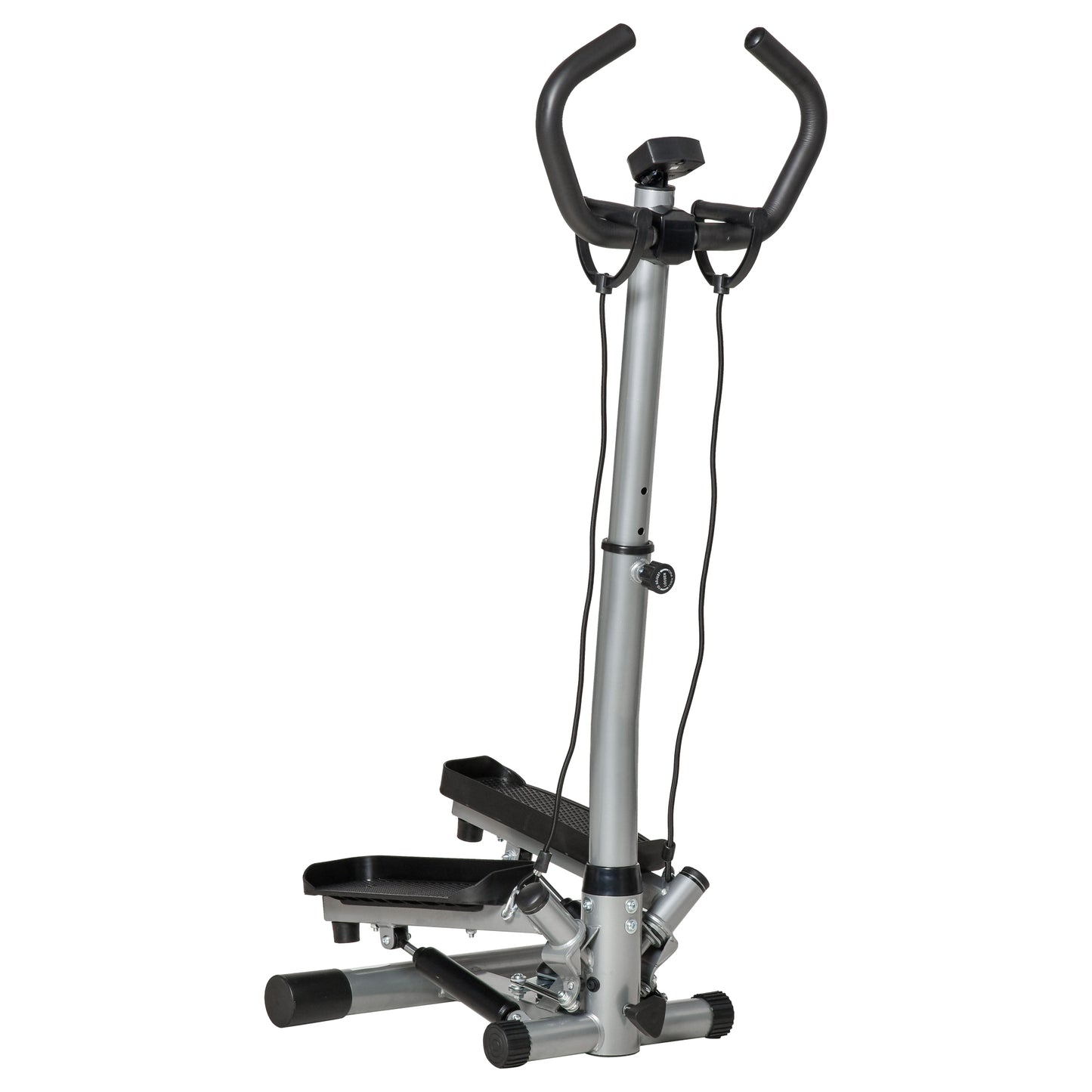 Twist Stepper Fitness Step Machine, LCD Screen, Height-Adjust Handlebars, Home Gym, Silver and Black