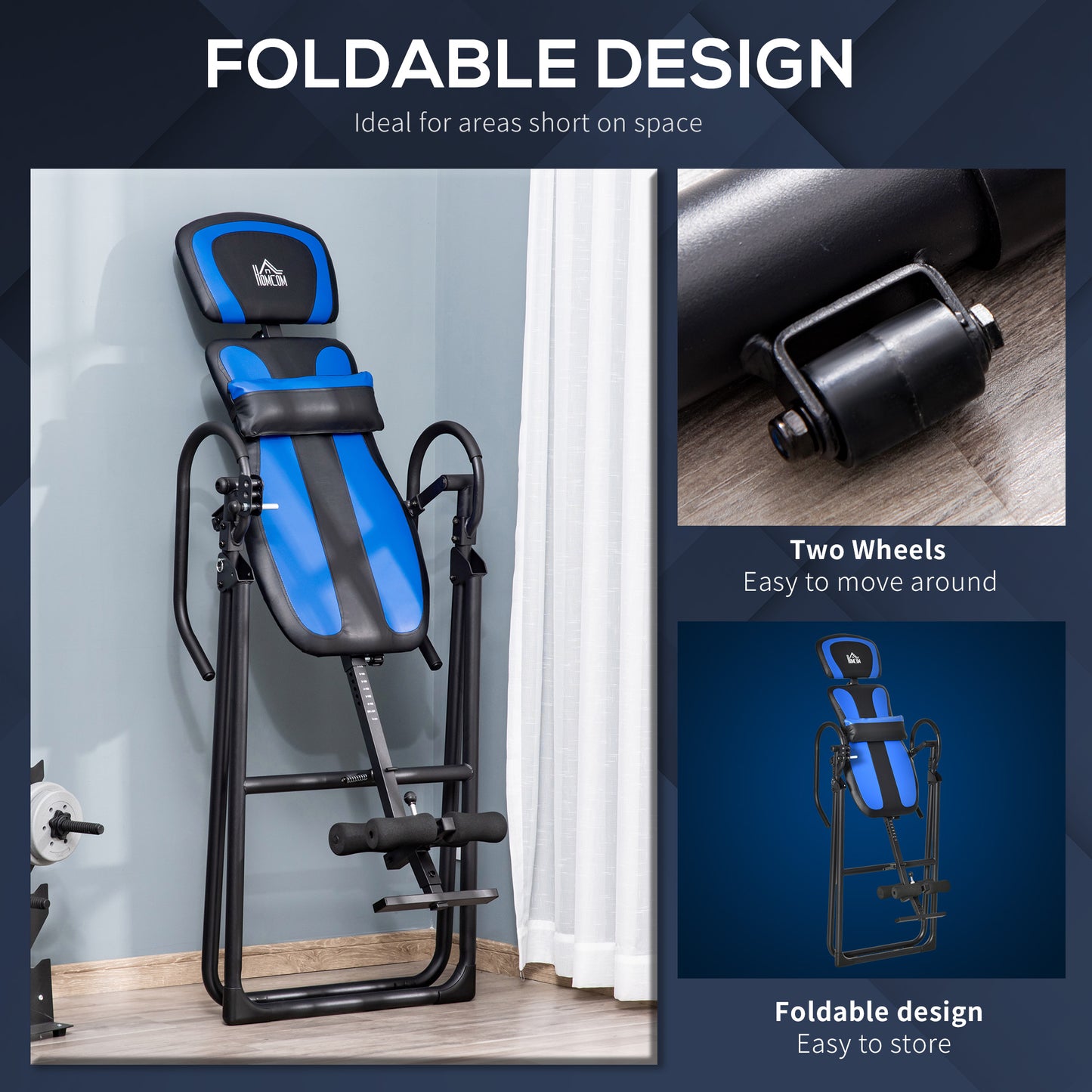 Foldable Gravity Inversion Table, Back Therapy Fitness Bench With Soft Ankle Cushions, for Home