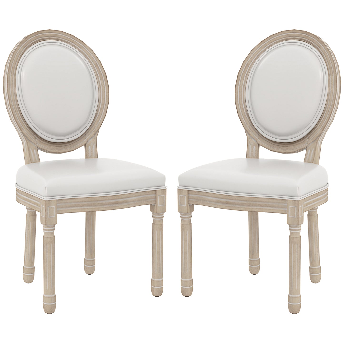 Dining Chairs Set of 2, French Vintage Style Kitchen Chairs with PU Leather Upholstery and Wooden Legs for Dining Room