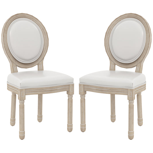 Dining Chairs Set of 2, French Vintage Style Kitchen Chairs with PU Leather Upholstery and Wooden Legs for Dining Room