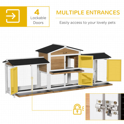 PawHut 2 Tier Wooden Rabbit Hutch, Guinea Pig Cage, Bunny Run, Small Animal House with Double Side Run Boxes, Slide-out Tray, Ramp, 230 x 53 x 93.5cm