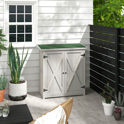 Outsunny Wooden Garden Shed Storage Shed Fir Tool Cabinet with Shelves Double Door Light Grey