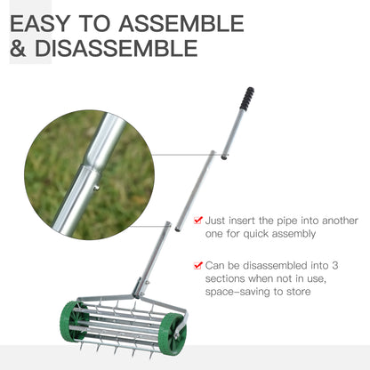 Outsunny Garden Rolling Lawn Aerator Heavy Duty Steel Grass Roller With Adjustable Handle